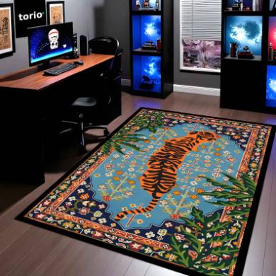 Royal Tiger Art Rubber Floor Mat (3 mm Thick) | Majestic Wildlife Inspired Rug for Living Room, Bedroom, Studio & Aesthetic Home Decor