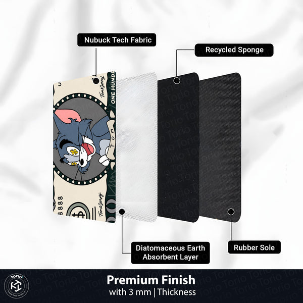 Tom Cat Money Note Flat Rug | Tom and Jerry Cartoon Dollar Bill Inspired Bedroom Rug for Gaming Room & Cartoon Decor
