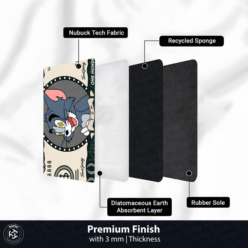 Tom Cat Money Note Flat Rug | Tom and Jerry Cartoon Dollar Bill Inspired Bedroom Rug for Gaming Room & Cartoon Decor