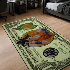 Anime warrior money note flat rug mockup in gaming bedroom