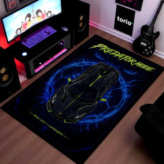 Predator Mode Lamborghini Area flat Rug | Blue Lock x Lamborghini Inspired Gaming flat Rug | Anti-Slip 3 mm Large Floor Mat for Bedroom, Gaming Room & Car Enthusiast Decor