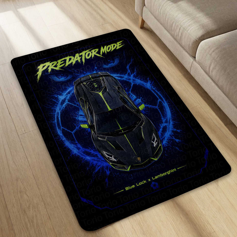 Predator Mode Lamborghini Area flat Rug | Blue Lock x Lamborghini Inspired Gaming flat Rug | Anti-Slip 3 mm Large Floor Mat for Bedroom, Gaming Room & Car Enthusiast Decor