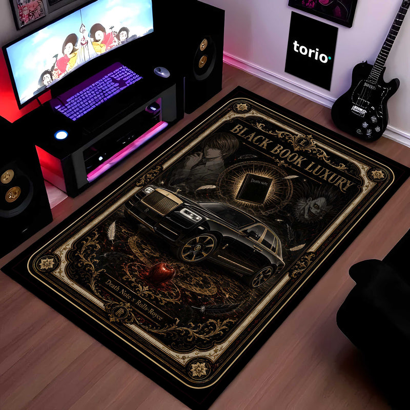 Black Book Luxury Area flat Rug | Death Note x Rolls-Royce Premium Gaming flat Rug | Anti-Slip 3 mm Large Floor Mat for Bedroom, Gaming Room & Anime Decor