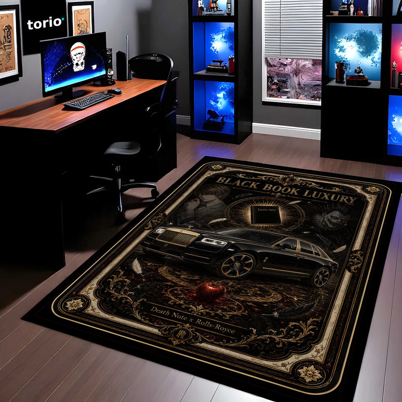 Black Book Luxury Area flat Rug | Death Note x Rolls-Royce Premium Gaming flat Rug | Anti-Slip 3 mm Large Floor Mat for Bedroom, Gaming Room & Anime Decor