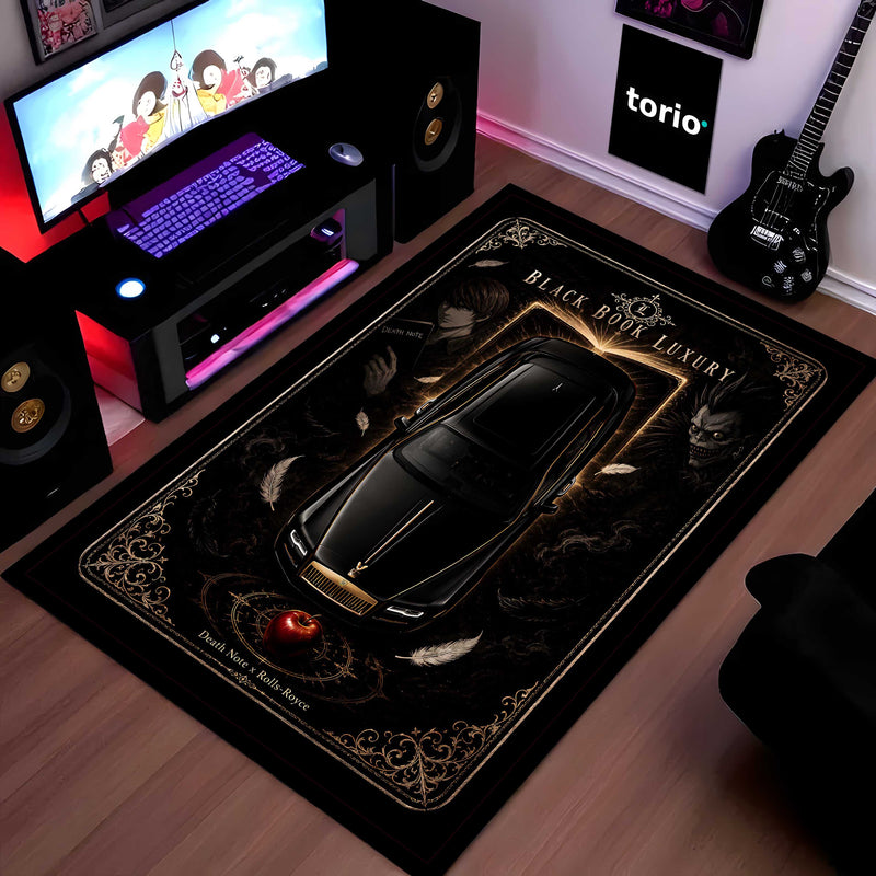 Black Book Luxury Area flat Rug | Death Note × Rolls-Royce Premium Anime flat Rug | Dark Gothic Gaming Room Decor