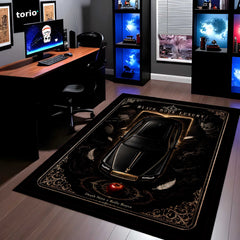 Black Book Luxury Area flat Rug | Death Note × Rolls-Royce Premium Anime flat Rug | Dark Gothic Gaming Room Decor