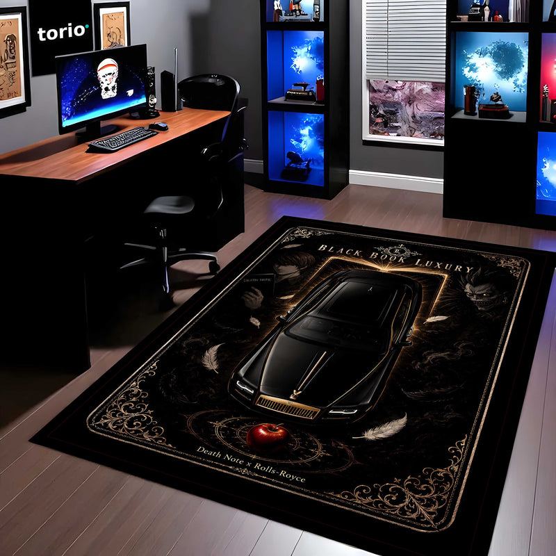 Black Book Luxury Area flat Rug | Death Note × Rolls-Royce Premium Anime flat Rug | Dark Gothic Gaming Room Decor