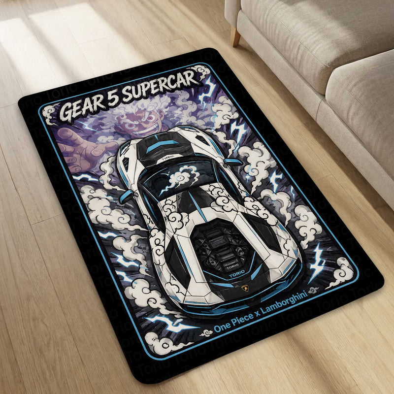 Gear 5 Supercar Area flat Rug | One Piece × Lamborghini Premium Anime flat Rug | Cloud Power Gaming Room Decor