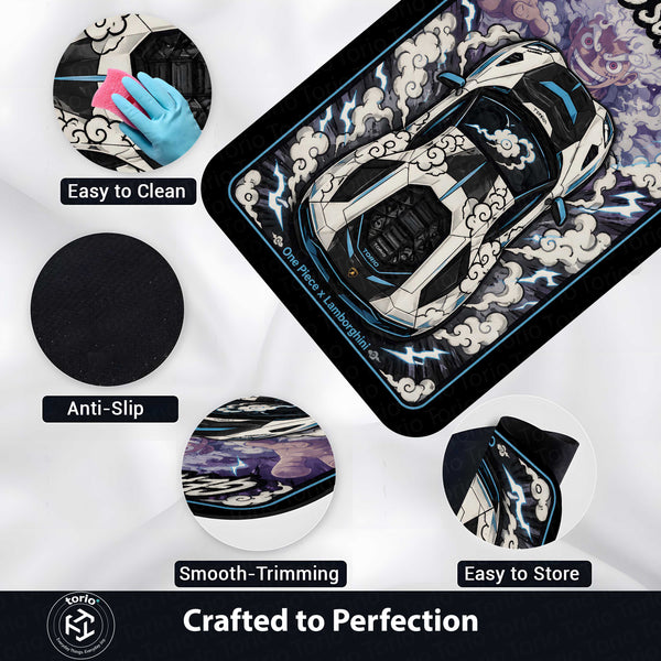 Gear 5 Supercar Area flat Rug | One Piece × Lamborghini Premium Anime flat Rug | Cloud Power Gaming Room Decor