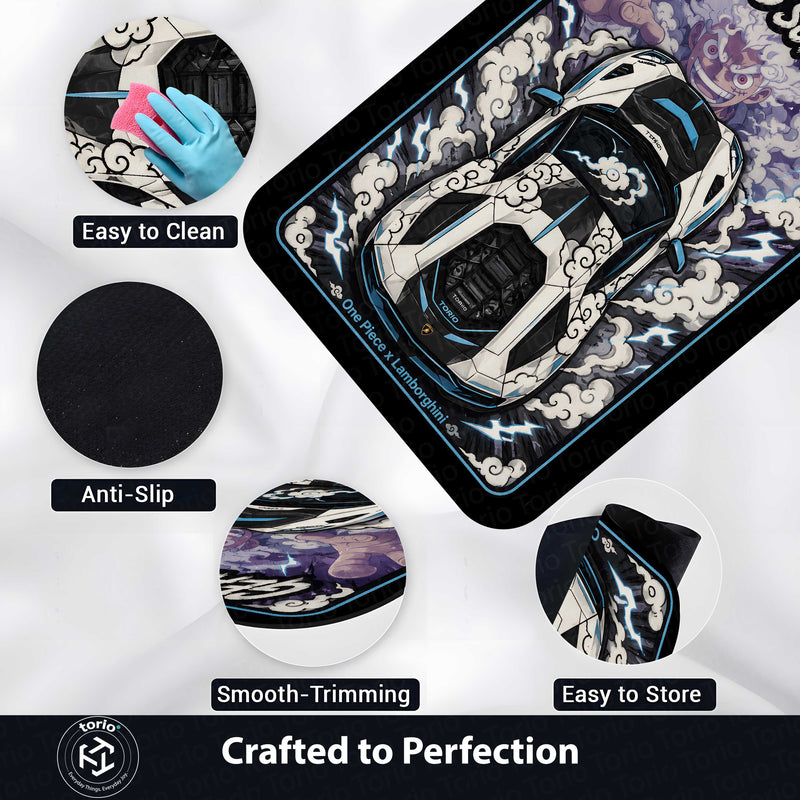 Gear 5 Supercar Area flat Rug | One Piece × Lamborghini Premium Anime flat Rug | Cloud Power Gaming Room Decor