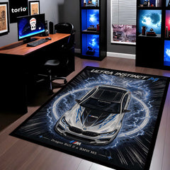 Ultra Instinct M Area flat Rug | Dragon Ball Z × BMW M5 Premium Anime flat Rug | Electric Power Gaming Room Decor
