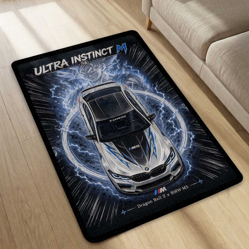 Ultra Instinct M Area flat Rug | Dragon Ball Z × BMW M5 Premium Anime flat Rug | Electric Power Gaming Room Decor