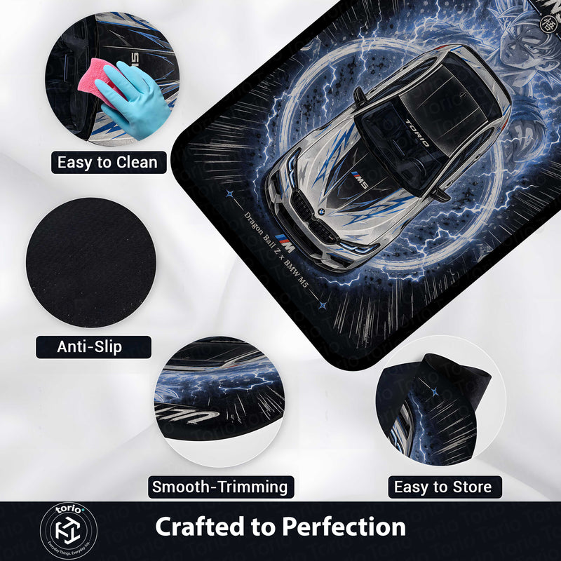 Ultra Instinct M Area flat Rug | Dragon Ball Z × BMW M5 Premium Anime flat Rug | Electric Power Gaming Room Decor