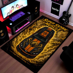 Super Saiyan Muscle Area flat Rug | Dragon Ball Z × Mustang Premium Anime flat Rug | Golden Energy Gaming Room Decor
