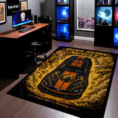Super Saiyan Muscle Area flat Rug | Dragon Ball Z × Mustang Premium Anime flat Rug | Golden Energy Gaming Room Decor