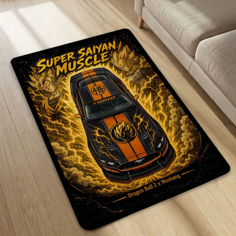 Super Saiyan Muscle Area flat Rug | Dragon Ball Z × Mustang Premium Anime flat Rug | Golden Energy Gaming Room Decor
