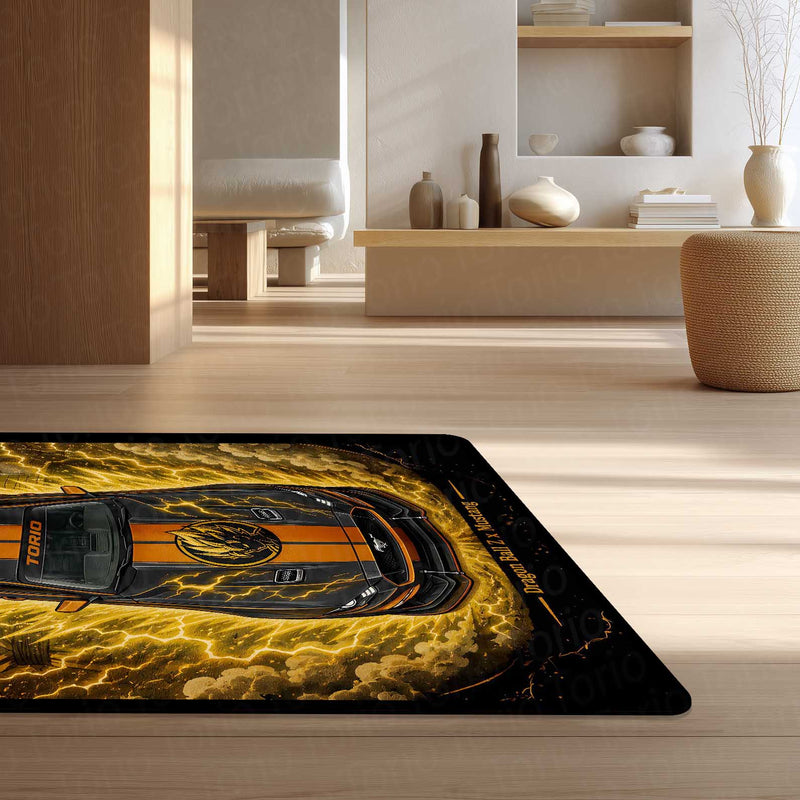 Super Saiyan Muscle Area flat Rug | Dragon Ball Z × Mustang Premium Anime flat Rug | Golden Energy Gaming Room Decor
