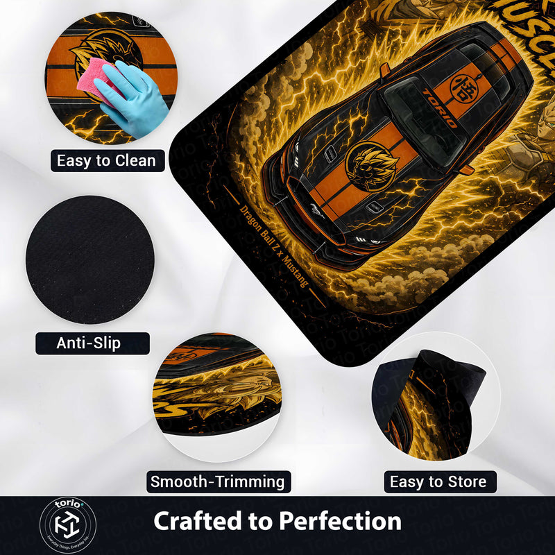 Super Saiyan Muscle Area flat Rug | Dragon Ball Z × Mustang Premium Anime flat Rug | Golden Energy Gaming Room Decor