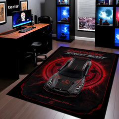 Sharingan Street Beast Area flat Rug | Naruto x Nissan GTR Inspired Gaming flat Rug | Anti-Slip 3 mm Large Floor Mat for Bedroom, Gaming Room & JDM Car Decor