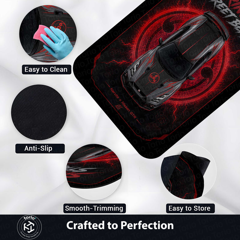 Sharingan Street Beast Area flat Rug | Naruto x Nissan GTR Inspired Gaming flat Rug | Anti-Slip 3 mm Large Floor Mat for Bedroom, Gaming Room & JDM Car Decor