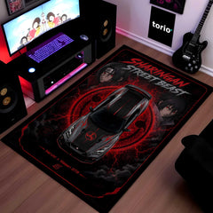 Sharingan Street Beast Naruto x Nissan GTR Area flat Rug | Anime JDM Gaming flat Rug | Anti-Slip 3 mm Large Floor Mat for Bedroom, Gaming Room & Car Enthusiast Decor