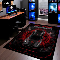 Sharingan Street Beast Naruto x Nissan GTR Area flat Rug | Anime JDM Gaming flat Rug | Anti-Slip 3 mm Large Floor Mat for Bedroom, Gaming Room & Car Enthusiast Decor