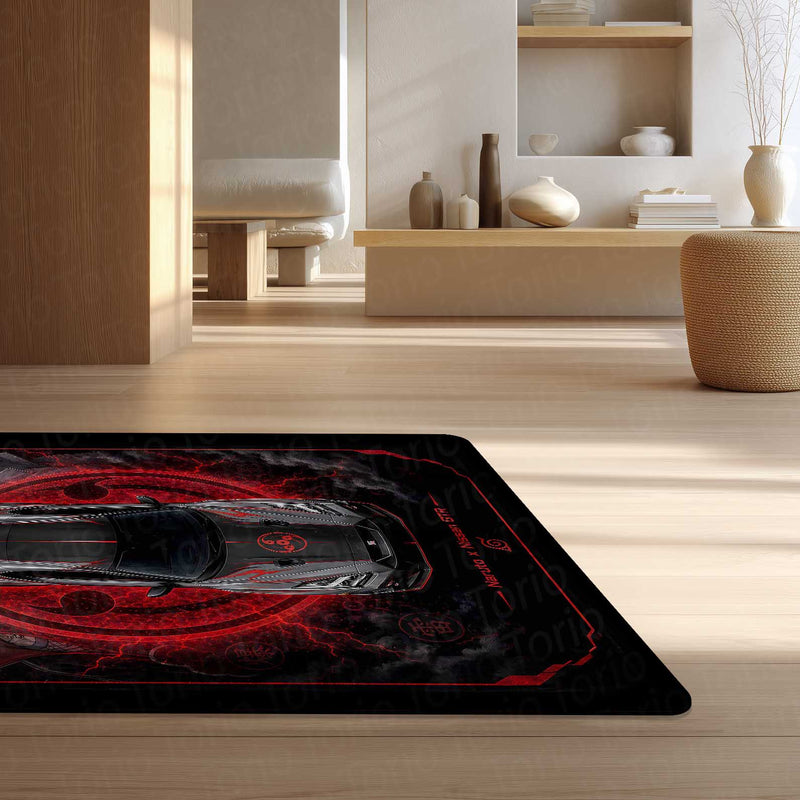 Sharingan Street Beast Naruto x Nissan GTR Area flat Rug | Anime JDM Gaming flat Rug | Anti-Slip 3 mm Large Floor Mat for Bedroom, Gaming Room & Car Enthusiast Decor