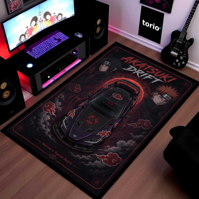 Akatsuki Drift Toyota Supra Area flat Rug | Naruto Inspired JDM Gaming flat Rug | Anti-Slip 3 mm Large Floor Mat for Bedroom, Gaming Room & Anime Car Decor