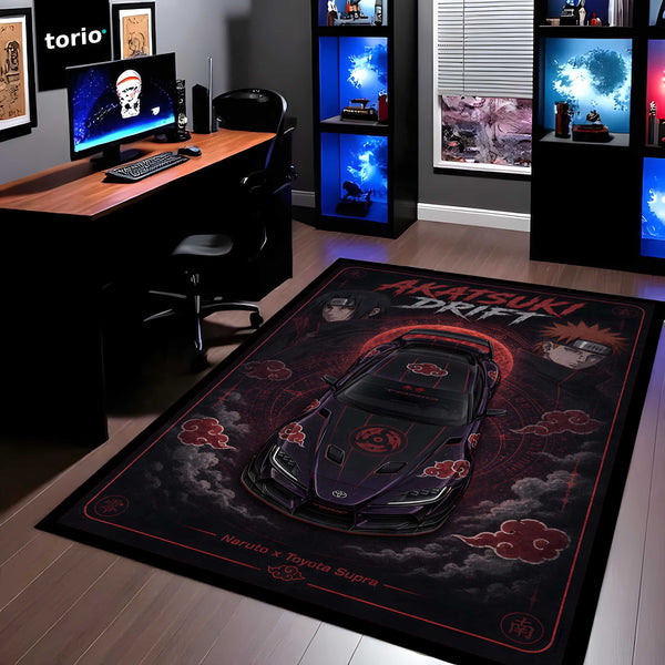 Akatsuki Drift Toyota Supra Area flat Rug | Naruto Inspired JDM Gaming flat Rug | Anti-Slip 3 mm Large Floor Mat for Bedroom, Gaming Room & Anime Car Decor
