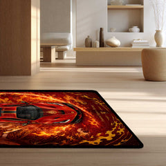 Flame Redline Ferrari Area flat Rug | Demon Slayer Rengoku Inspired Gaming flat Rug | Anti-Slip 3 mm Large Floor Mat for Bedroom, Gaming Room & Anime Car Decor