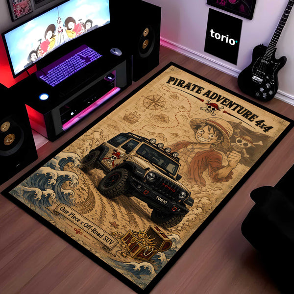 Pirate Adventure 4x4 Area flat Rug | One Piece Luffy Off-Road SUV Gaming flat Rug | Anti-Slip 3 mm Large Floor Mat for Bedroom, Gaming Room & Anime Decor