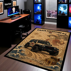 Pirate Adventure 4x4 Area flat Rug | One Piece Luffy Off-Road SUV Gaming flat Rug | Anti-Slip 3 mm Large Floor Mat for Bedroom, Gaming Room & Anime Decor