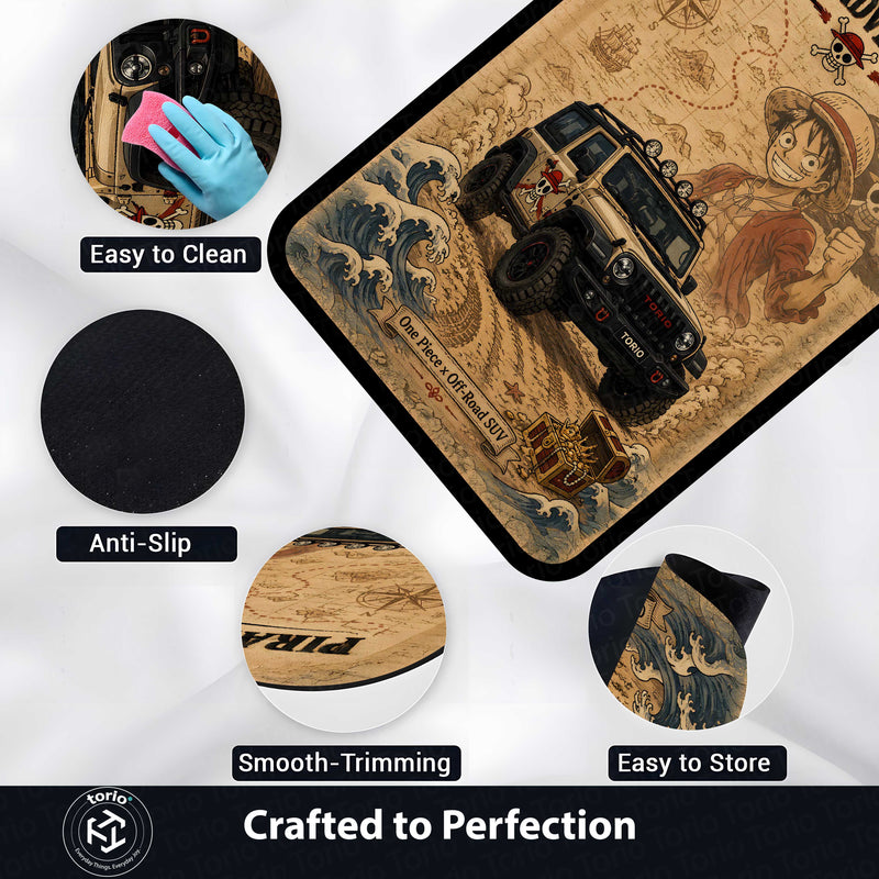 Pirate Adventure 4x4 Area flat Rug | One Piece Luffy Off-Road SUV Gaming flat Rug | Anti-Slip 3 mm Large Floor Mat for Bedroom, Gaming Room & Anime Decor