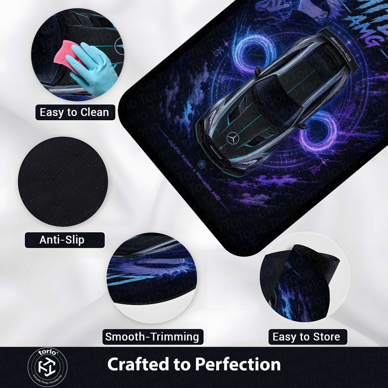 Limitless Area flat Rug | Jujutsu Kaisen x Mercedes AMG Gaming flat Rug | Anti-Slip 3 mm Large Floor Mat for Bedroom, Gaming Room & Anime Car Decor