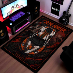 Devil Hunter Area flat Rug | Chainsaw Man x Lamborghini Supercar Gaming flat Rug | Anti-Slip 3 mm Large Floor Mat for Bedroom, Gaming Room & Anime Decor
