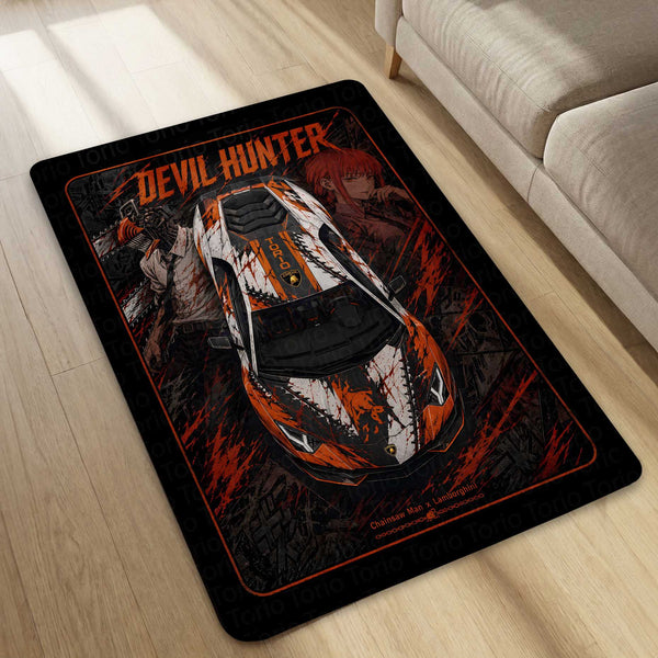 Devil Hunter Area flat Rug | Chainsaw Man x Lamborghini Supercar Gaming flat Rug | Anti-Slip 3 mm Large Floor Mat for Bedroom, Gaming Room & Anime Decor