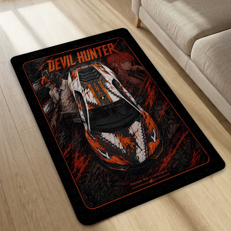 Devil Hunter Area flat Rug | Chainsaw Man x Lamborghini Supercar Gaming flat Rug | Anti-Slip 3 mm Large Floor Mat for Bedroom, Gaming Room & Anime Decor