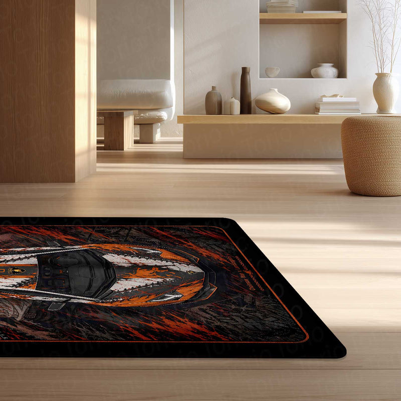 Devil Hunter Area flat Rug | Chainsaw Man x Lamborghini Supercar Gaming flat Rug | Anti-Slip 3 mm Large Floor Mat for Bedroom, Gaming Room & Anime Decor