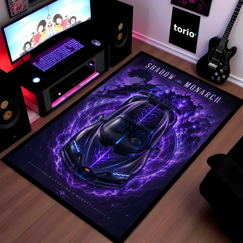 Shadow Monarch Area flat Rug | Solo Leveling x Bugatti Hypercar Gaming flat Rug | Anti-Slip 3 mm Large Floor Mat for Bedroom, Gaming Room & Anime Decor