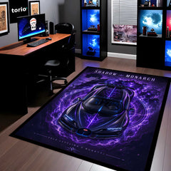 Shadow Monarch Area flat Rug | Solo Leveling x Bugatti Hypercar Gaming flat Rug | Anti-Slip 3 mm Large Floor Mat for Bedroom, Gaming Room & Anime Decor