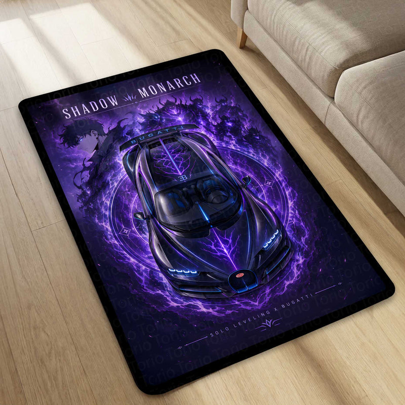Shadow Monarch Area flat Rug | Solo Leveling x Bugatti Hypercar Gaming flat Rug | Anti-Slip 3 mm Large Floor Mat for Bedroom, Gaming Room & Anime Decor