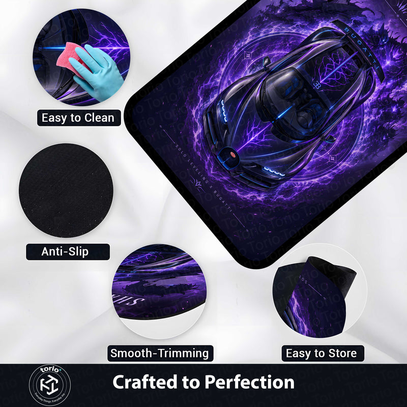 Shadow Monarch Area flat Rug | Solo Leveling x Bugatti Hypercar Gaming flat Rug | Anti-Slip 3 mm Large Floor Mat for Bedroom, Gaming Room & Anime Decor