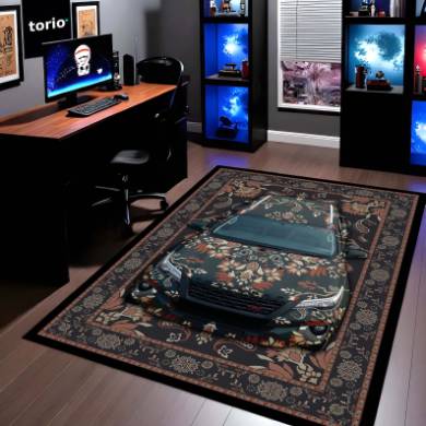 Toyota Fortuner Front View Floor Mat | Persian Floral SUV Luxury Rug | Anti-Slip 3mm Absorbent Premium Car Design Mat for Home & Office