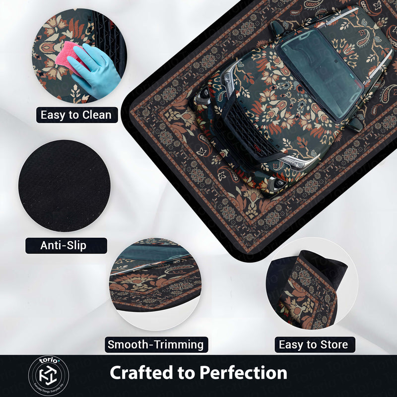 Toyota Fortuner Front View Floor Mat | Persian Floral SUV Luxury Rug | Anti-Slip 3mm Absorbent Premium Car Design Mat for Home & Office