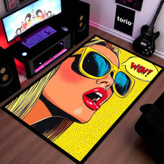 WOW! Pop Art Woman Area Flat Rug | Retro Comic Book Style Area Flat Rug | Premium Pop Art Living Room & Gaming Room Floor Decor