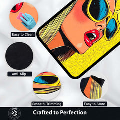 WOW! Pop Art Woman Area Flat Rug | Retro Comic Book Style Area Flat Rug | Premium Pop Art Living Room & Gaming Room Floor Decor