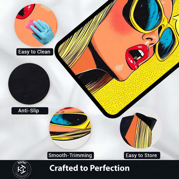 WOW! Pop Art Woman Area Flat Rug | Retro Comic Book Style Area Flat Rug | Premium Pop Art Living Room & Gaming Room Floor Decor