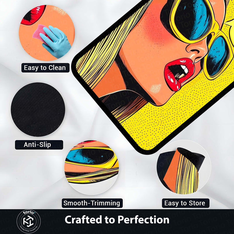 WOW! Pop Art Woman Area Flat Rug | Retro Comic Book Style Area Flat Rug | Premium Pop Art Living Room & Gaming Room Floor Decor