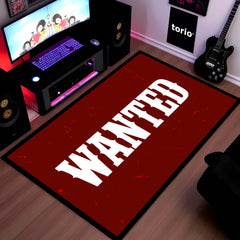 WANTED Bold Typography Floor Mat (3 mm Thick) | Minimal Red Statement Mat for Bedroom, Studio, Gaming Room & Modern Home Decor