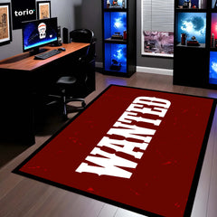 WANTED Bold Typography Floor Mat (3 mm Thick) | Minimal Red Statement Mat for Bedroom, Studio, Gaming Room & Modern Home Decor